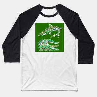 shark and the crocodile wild animals in swamp and shore pattern art Baseball T-Shirt